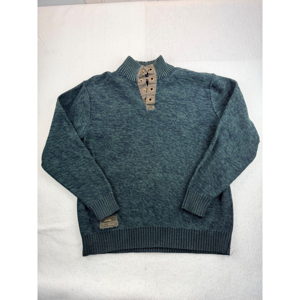 Jeep Sport Mens Green Marled Quarter Snap Mock Neck Pullover Sweater JS7KT
